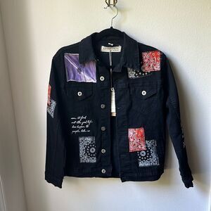 NWT Bandana Patch Black Denim Jacket